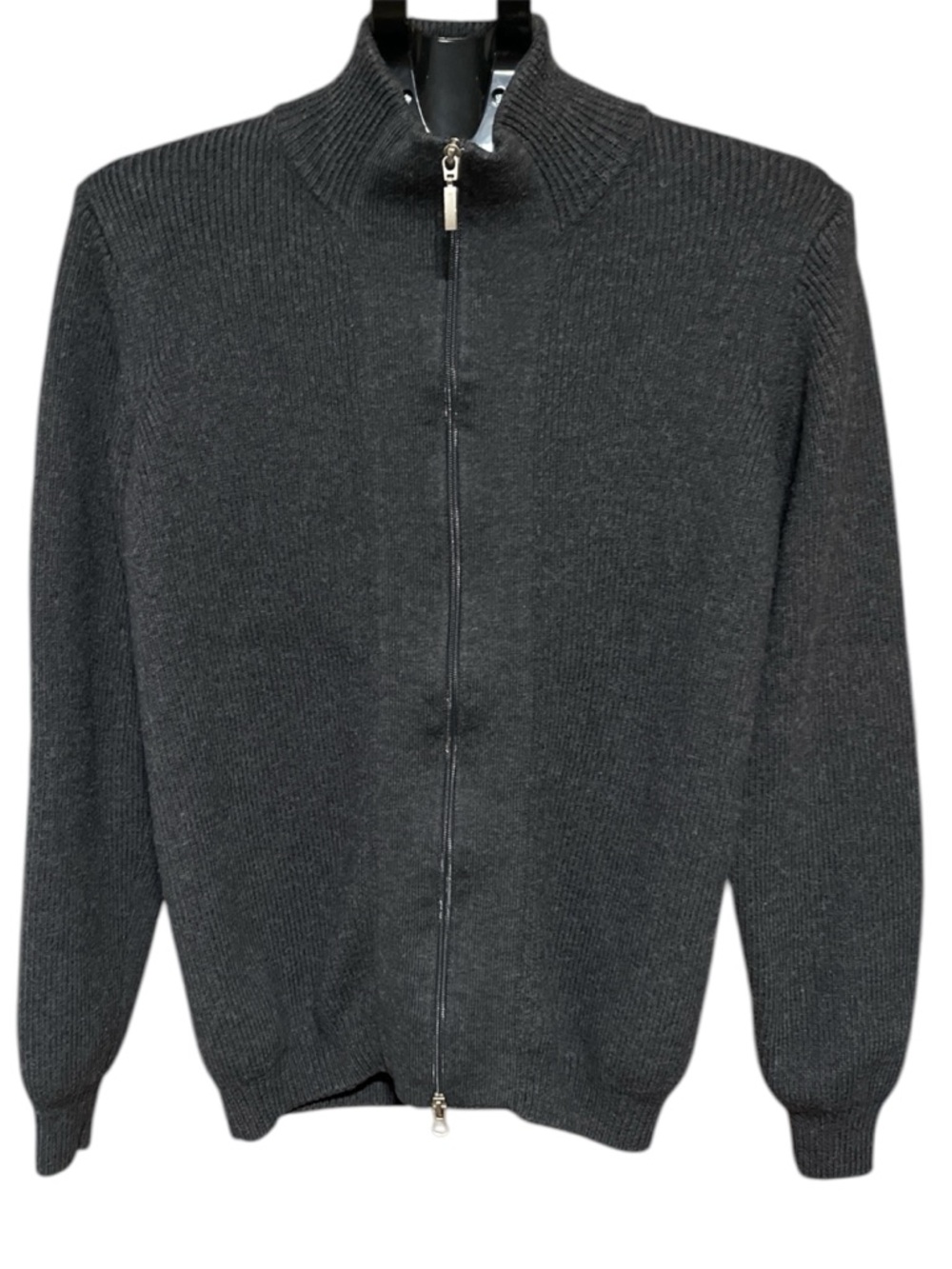 HARRY ROSEN Men's Full Zip-Front Ribbed Cardigan Sweater - Charcoal